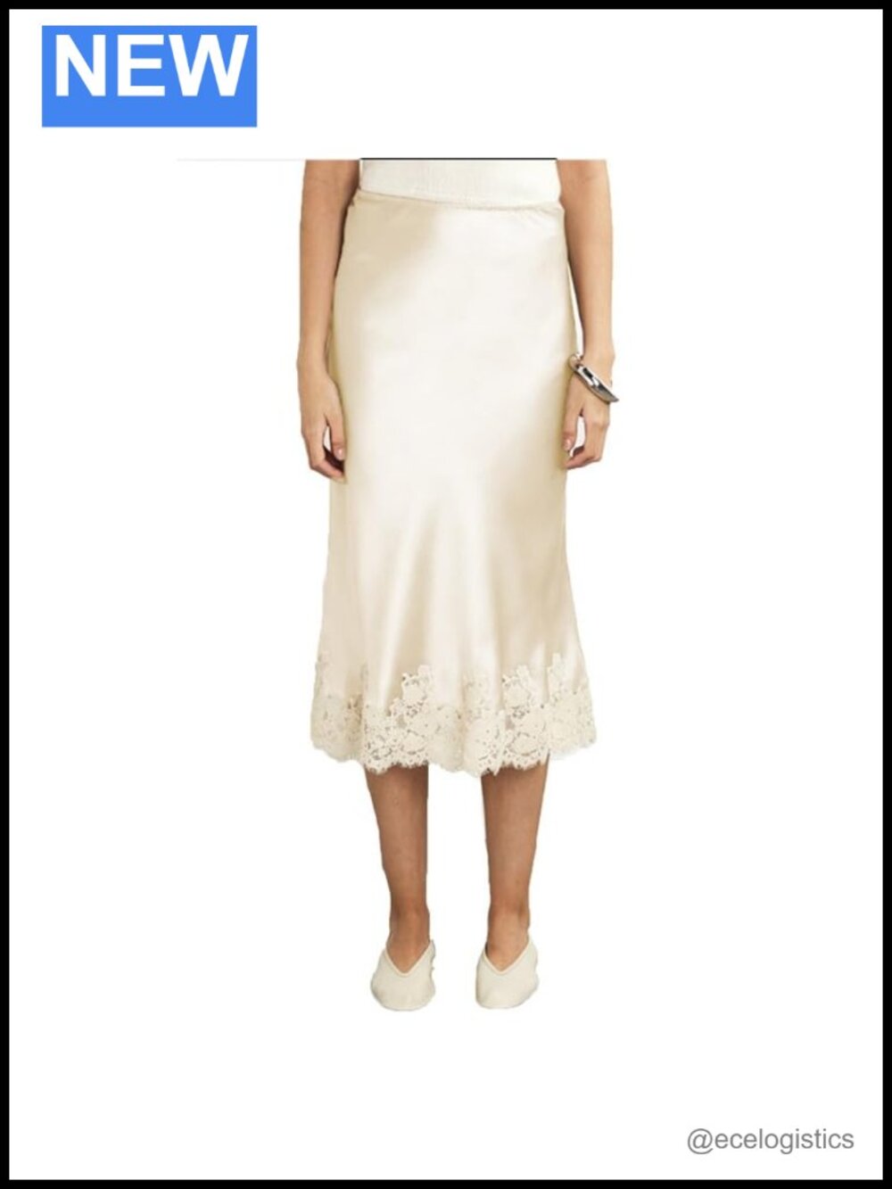 Women Silk Satin Half Slip Long Skirts Lace Trim Patchwork Elastic Waist Flowy